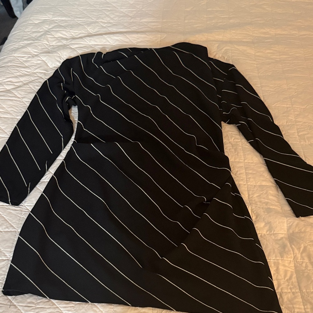 H&M Black Mini Dress with White Diagonal Stripes
